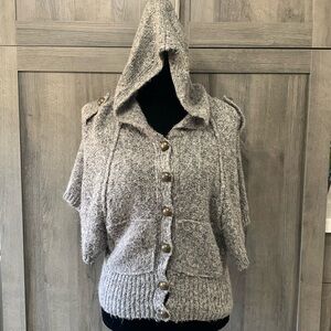 Twenty One Over Sized Capped Sleeves Taupe Hooded Sweater Women's Size S Petite